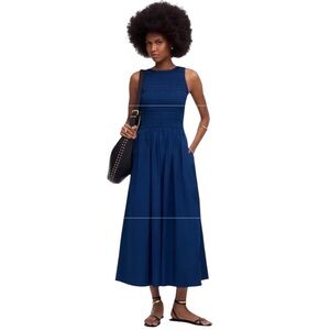 NEW MADEWELL The Melody Scoopback Smocked Midi Dress in Blue Moon Size‎ Medium